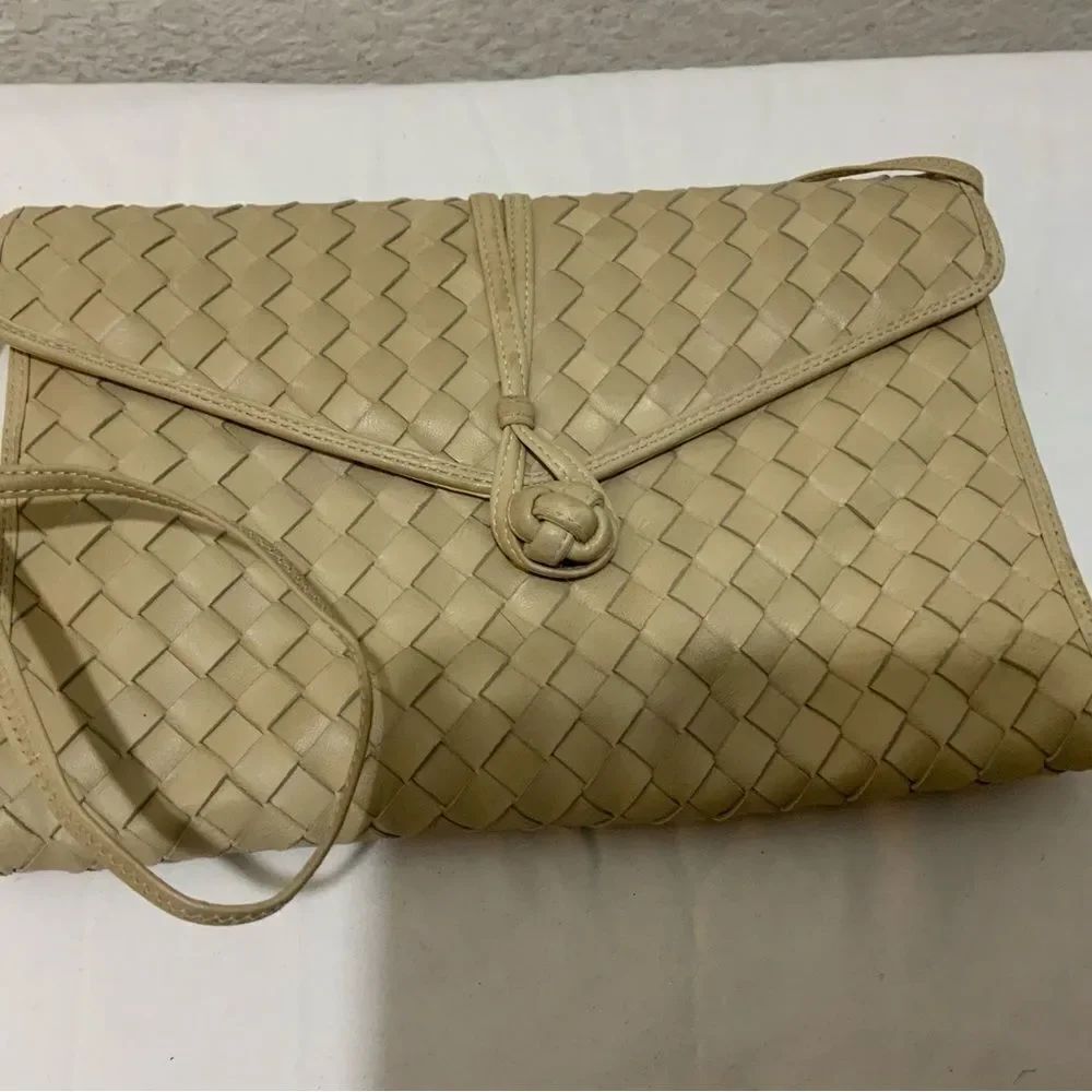 Morris Moskowitz vintage leather woven envelope clutch/shoulder genuine reptile